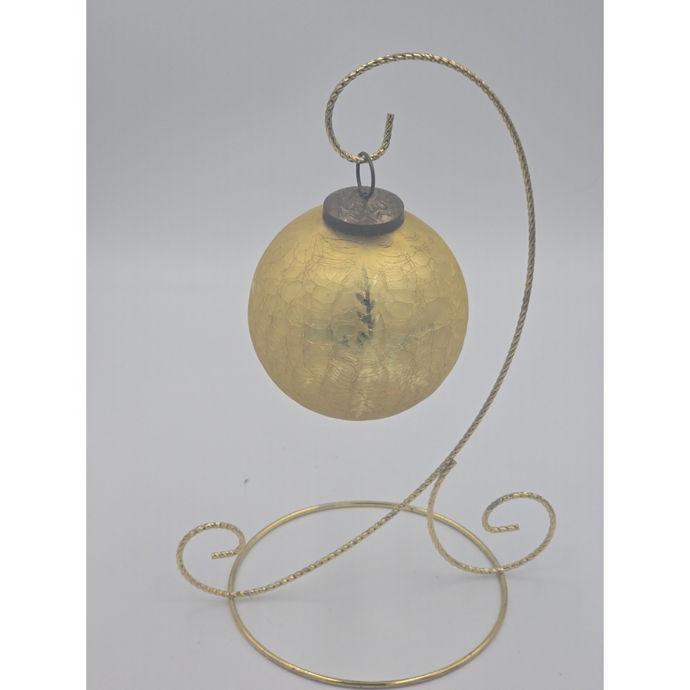 Vintage Kugel Style Heavy Gold Crackle Glass Christmas Ornament Stand Set 8.8oz